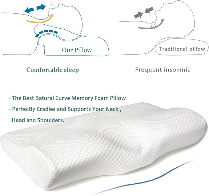 EPABO Contour Memory Foam Pillow Orthopedic Sleeping Pillows, Ergonomic Cervical Pillow for Neck Pain - for Side Sleepers, Back and Stomach Sleepers, Free Pillowcase Included ( Soft & Queen Size)