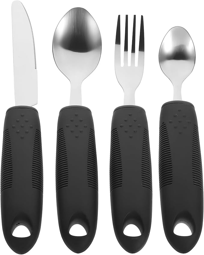 Healifty Anti-Shake Tableware Set for Elderly with Disabilities Non-Slip Adaptive Utensils Including Stainless Steel Fork Knife and Spoon Weighted Silverware for Hand Tremors and Daily Living Aid