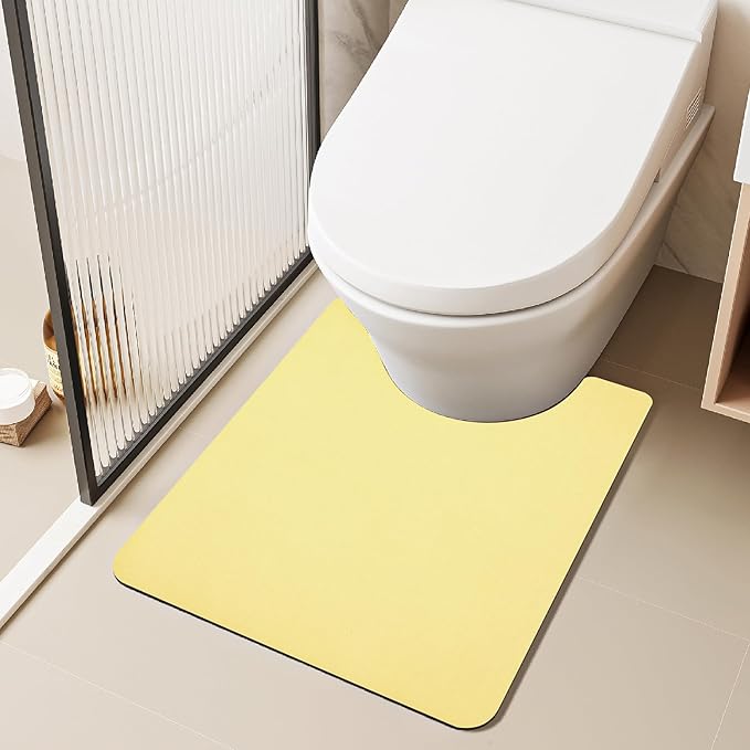 TYUU Toilet Rug, Thin Toilet Rugs U Shaped Washable Non Slip Absorbent Quick Dry Low Pile Toilet Mat, 20"x24" U Shape Light Yellow