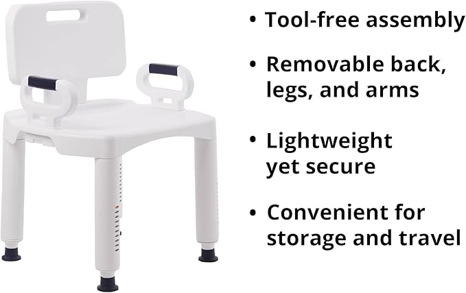 McKesson Bath Bench with Removeable Back, Plastic Frame, Lightweight, Adjustable, 350 lbs Weight Capacity, 1 Count