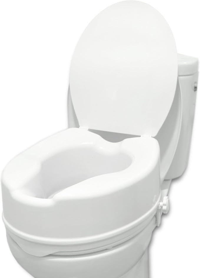 PEPE Mobility Raised Toilet Seat with Lid for Elderly 6" High, Fits Round and Elongated up to 15" Wide, Commode Seat with Sturdy Brackets, Medical Aid
