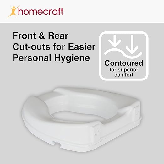 Homecraft Savanah Raised Toilet Seat, 2" High Elevated Toilet Seat Locks Onto Standard Toilets, Portable Assistance Commode Seat with Sturdy Brackets, Medical Aid for Elderly, Disabled, Limited Mobility