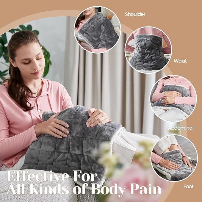 Weighted Heating Pad for Period Cramps and Back Pain, XL Heating pad 17"x33",Electric Heating Pad for Shoulder, 4.9LB Heated pad with 4 Heating Levels, Dorm Room Essentials,Machine Washable