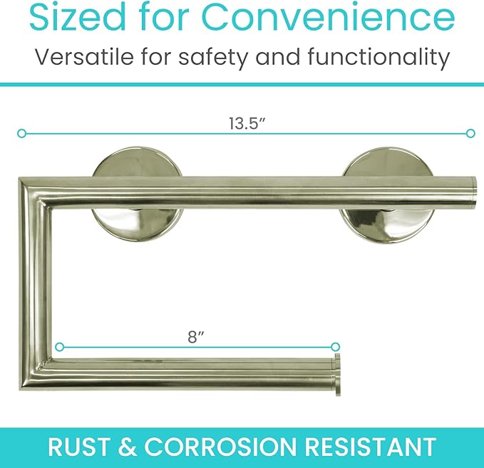 Vive Grab Bar with Toilet Paper Holder (350lbs) - Handrail Bar Combo for Bathroom Wall - Safety Support for Elderly, Seniors & Disabled - Handicap Assist for Restroom Walls & Getting up from Toilets