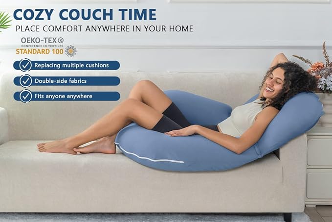 INSEN Reading Pillow, Back Pillow for Sitting in Bed for Reading, Nurse & Relax, Reading Pillow for Adults, Moms & Kids, Sit Up Pillow for Bed, Hazy Blue