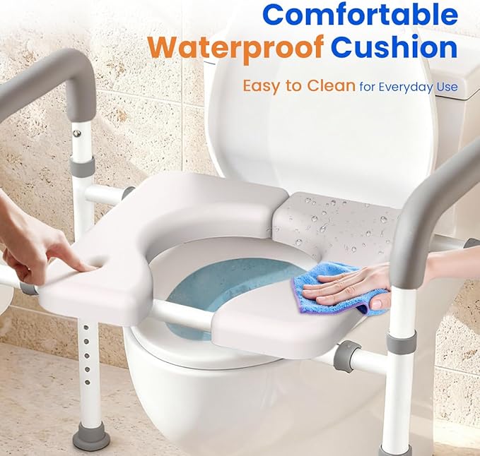 Raised Toilet Seat with Handles - Width & Height Adjustable Toilet Seat Risers for Seniors, Heavy Duty Handicap Toilet Riser, Fit Any Toilet, Up to 400lbs