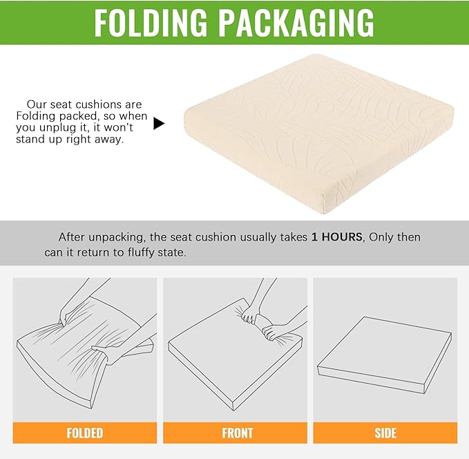 Recliner Cushions for Long Sitting Foam Seat Cushion Soft Tufted Layer for Elderly Seniors, Recliner Chair, Floor Pillow, Office Chair, Car, No Pressure on Thighs, 20X20X3 Inch - Leaves Beige