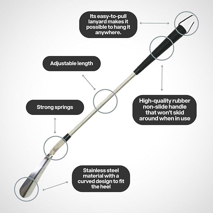 Long Shoe Horn, Grabber Reacher Tool, Sock Aid Device, and Sock Puller Aid Bundle by Shagu. Helpful Compression Sock Aid Device, Sock Puller Aid Easy On and Off, Long Shoehorn, and Trash Grabber Tool.