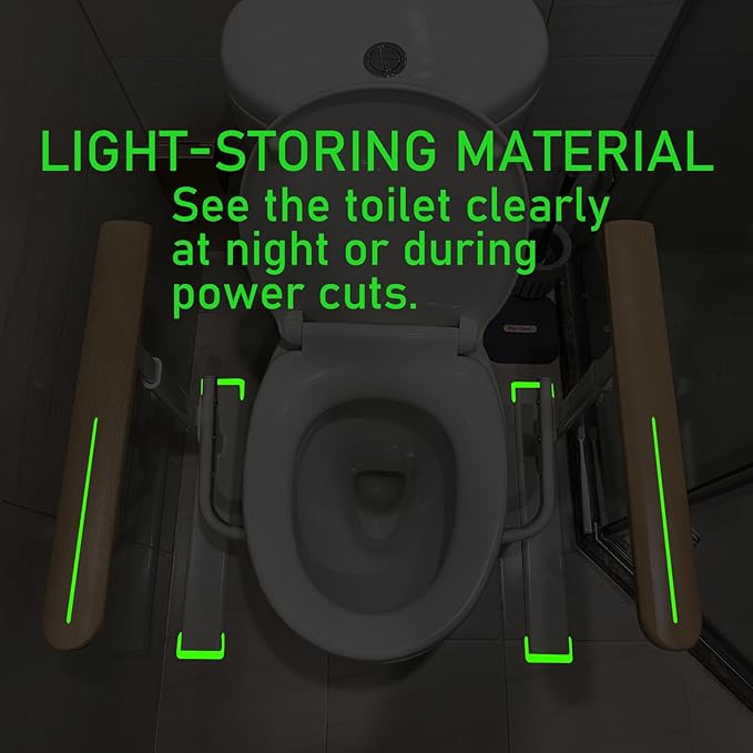 Toilet Safety Rails for Seniors - Toilet Safety Frame with Nighttime Reflective Armrests & Base, 3-Speed Height Adjustment, Toilet Safety Frames & Rails Fits Most Toilets, 3-Hole Depth Adjustment