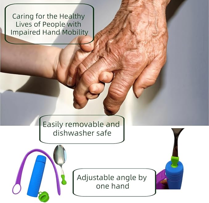 Bendable Adaptive Utensils Spoons Forks Set,Left and Right Handed, for Hand Tremors & Muscle Weakness,Arthritis,Stroke,Parkinson,360 Degree Rotation Weighted Rubber Strap,Eating & Drinking Aids