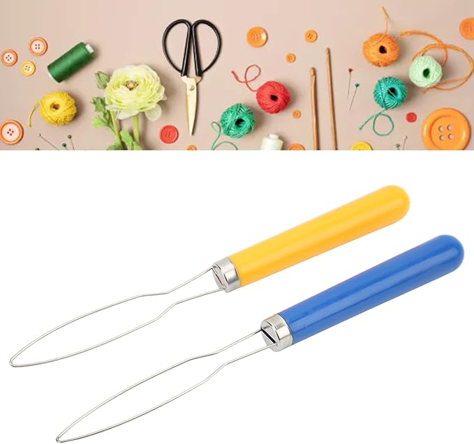 2Pcs Button Hook Tool, 6.8x0.6in Button Helper, Stainless Steel Easy Buttons Hook, Portable Buttons Assist Device Helper Tool with Plastic Handle for Sewing, Tailoring