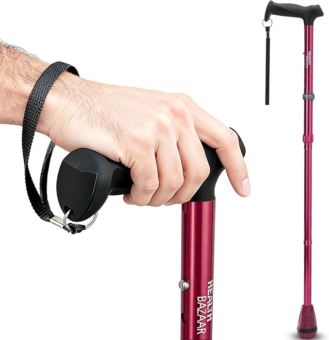 HEALTHBAZAAR All Terrain Walking Cane for Men & Women, Lightweight, Foldable, Adjustable, Shock Absorption, Collapsible Walking Stick for Seniors & Adults | HealthBazaar