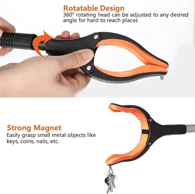 Grabber Reacher Tool 41" Litter Pickers Foldable Reaching Aids Helping Hand Stick with 360°Rotating Head and Magnetic Claw