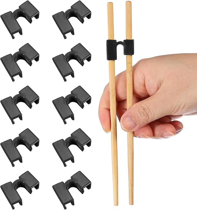 uxcell 10 Pcs Chopsticks Helper, Reusable Training Chopstick Hinges Connector Practice Chop Sticks Helpers for Adult Beginners Learners, Black