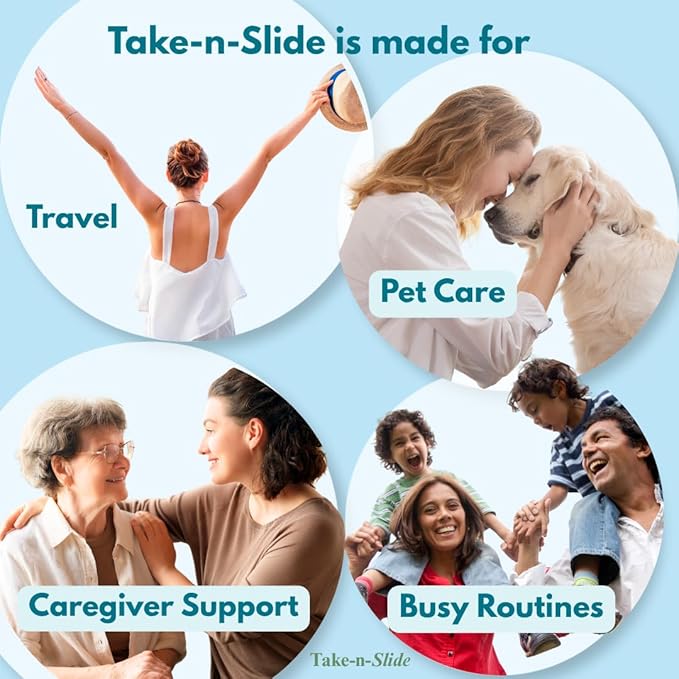 TAKE-N-SLIDE Peel and Stick Reusable for 12 + Refills, Pill/Medication/Vitamin/Pet Med Tracker & Reminder, Attach to Your Bottle, Organizer-Free, Curved‑Back (White, 2-Pack)