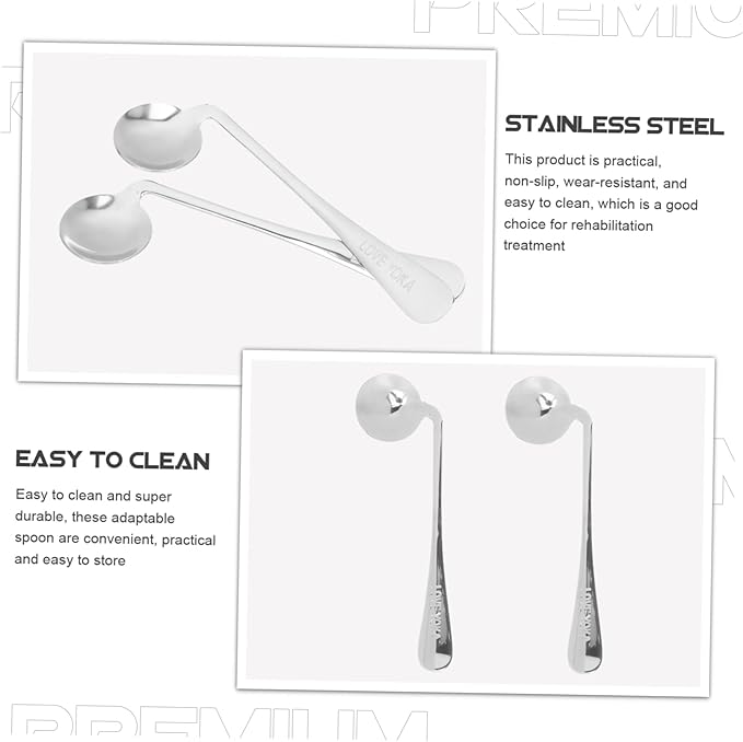 FOMIYES 2pcs Weighted Swivel Spoon for Elderly Senior Adaptive Utensils Angled Spoon for Tremor Easy-Grip Stainless Steel Fork Cutter