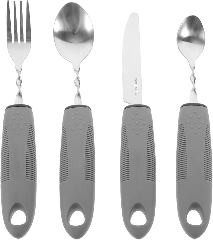Healifty Anti-Shake Tableware Set with Non-Slip Thick Handle Silverware for Elderly and Disabled Adults - 4-Piece Adaptive Utensils for Hands and Hand Tremors