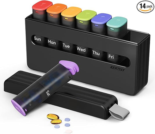 Weekly Pill Organizer 2 Times a Day - Am Pm Pill Box 7 Day, Large Twice Medicine Pill Case for Daily Medication, Vitamins, Fish Oils, Supplements Portable Week Pill Holder Container, Translucent Black