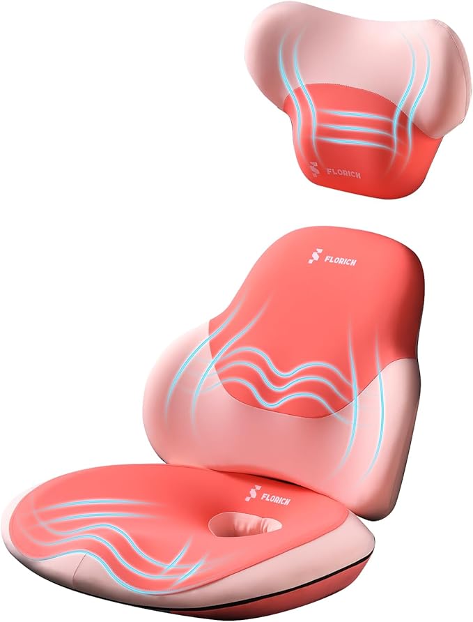 FLORICH Seat Cushion and Lumbar Support Pillow for Office Chair Car Neck Headrest Pillow Memory Foam Seat Pads Pressure Relief Back Cushion and Carseat Pads(Dark Pink)