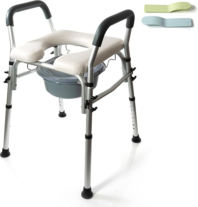 PATSONᵀᴹ Stand Alone Raised Toilet Seat with Padded Handles and Adjustable Legs - Raised Commode for Elderly - 400lb - Fits Directly Over Your Existing Toilet. No Tools Required.