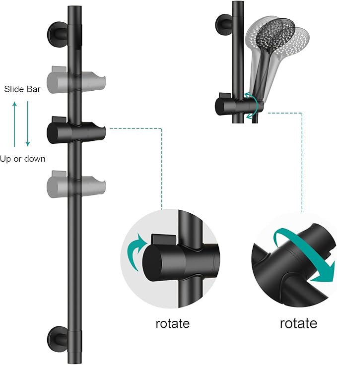 Shower Slide Bar Handheld Shower Head with Hose, 5-Function Hand Shower with Wall Mount，shower slide bar,adjustable height shower head (A-round, Matte Black)