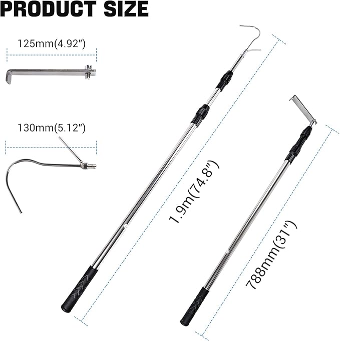 Grabber Reacher Tool,6.3 FT Reacher Grabber Pickup Tool for Heavy Duty Pickup Trucks Bed,Accessories and More Telescoping Pole with 2 Hooks-Black