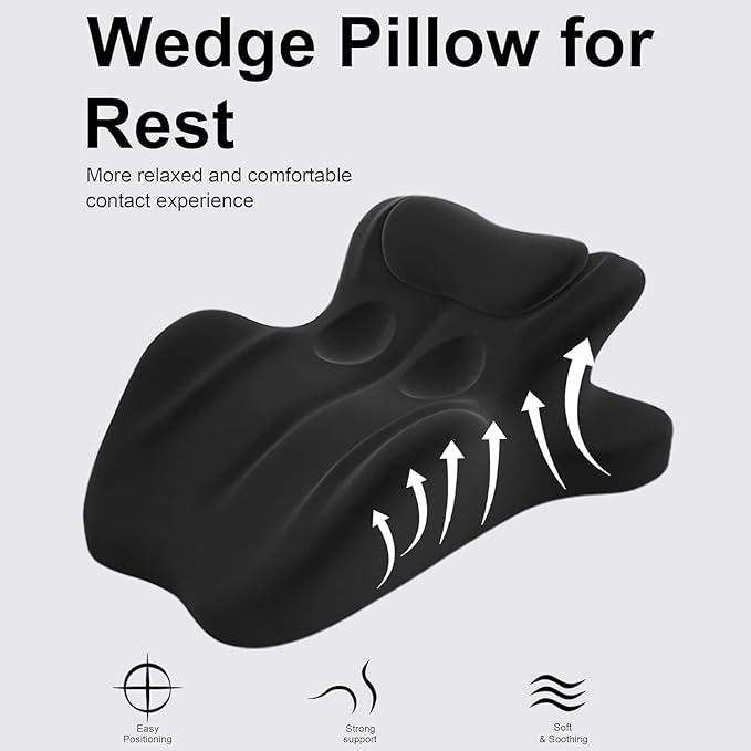 Ergonomic Memory Foam Wedge Pillow, Contoured Support Pillows, 27° Angled Support for Waist and Neck, Multi-Position Support Pillow (Black)
