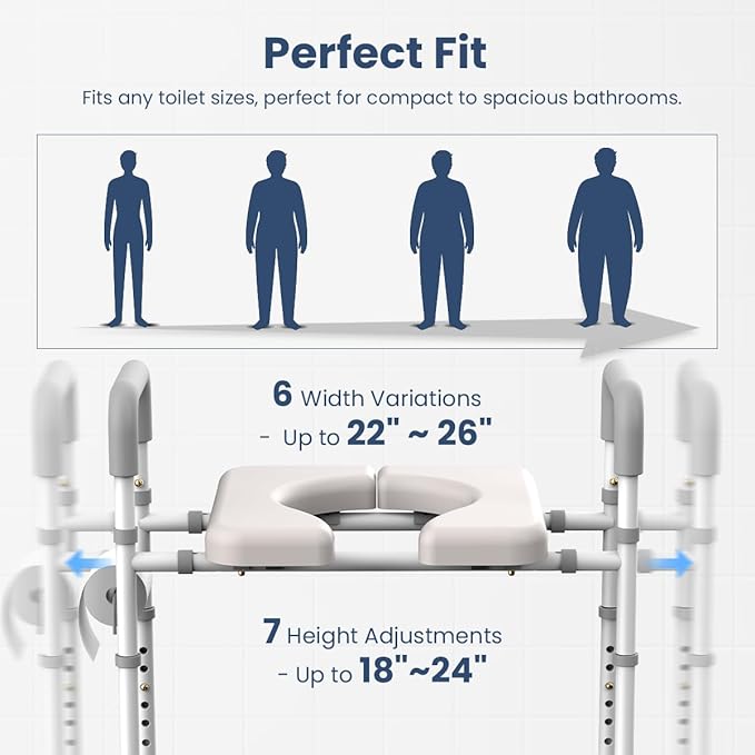 Raised Toilet Seat with Handles - Toilet Seat Riser for Seniors with Adjustable Width & Height,400 lbs Elevated Toilet Seat Riser for Handicap, Disabled and Pregnant, Fit Any Toilet