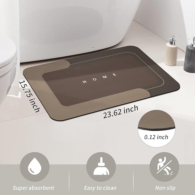 Housego Absorbent Bath Mat Magic Rug, Quick Drying Mat Magic Bath Mat Non-Slip Floor Rug Rubber Backed for Bathroom Kitchen Shower Sink, Water Absorbent (1PC, 15.7''x23.6'', Brown)