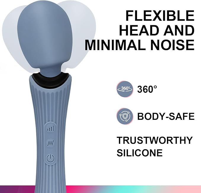Handheld Personal Wand Massager, 12 Vibration Modes 3 Speeds, 360°Flexible Neck, IPX7 Waterproof, Cordless USB Rechargeable Massager for Neck Shoulder Back Deep Tissue Relief, Rose Blue