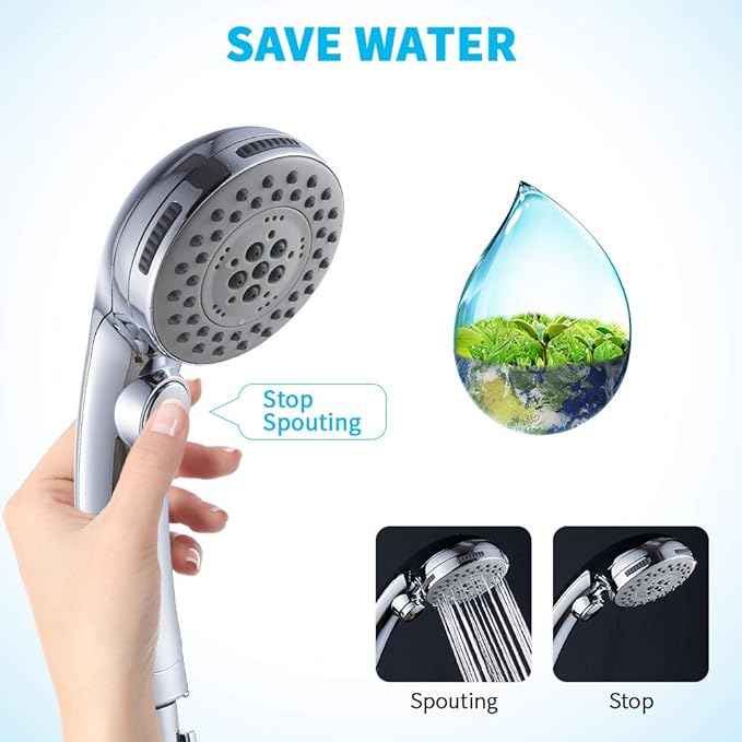 DOILIESE High Pressure Shower Head with Handheld Spray 6 Settings Hand Held Shower Head with On Off Switch and Spa Spray Mode 60 In Hose, Chrome