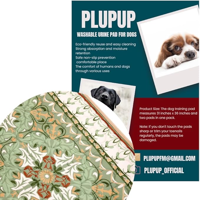 Reusable Dog Pee Pads (2-Pack), Ultra Absorbent & Leakproof, Washable Puppy Training Pads, Non-Slip Backing, 31"x36", Sage Tile Pattern (Sage Tile Pattern)