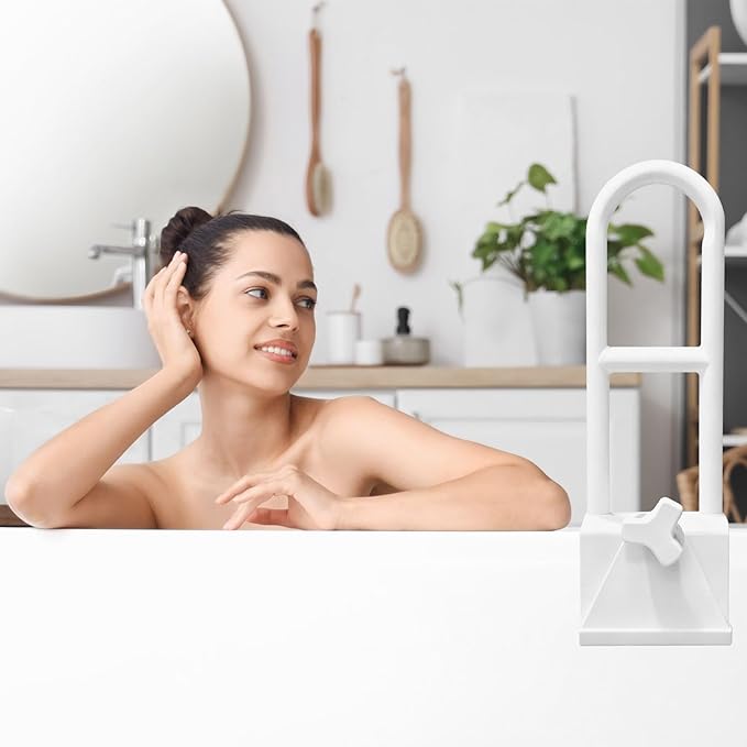 Bathtub Safety Rail, White Bathtub Rail Handle Clamp Railing Bath Grab Bar - Adjustable Shower Hand Grip Handle Assist Grab Bar for Bathroom and Showers, Grab Bar for Elderly and Seniors
