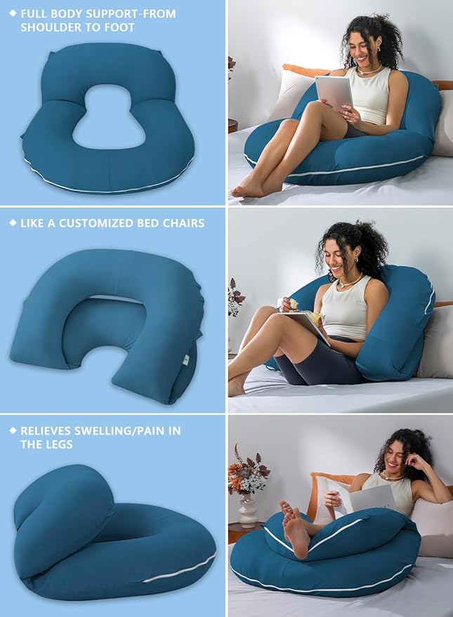 INSEN Reading Pillow, Back Pillow for Sitting in Bed and Couch, Gaming Pillow for Adults, Sit Up Support for Bed, Soft Jersey Cotton, Blue