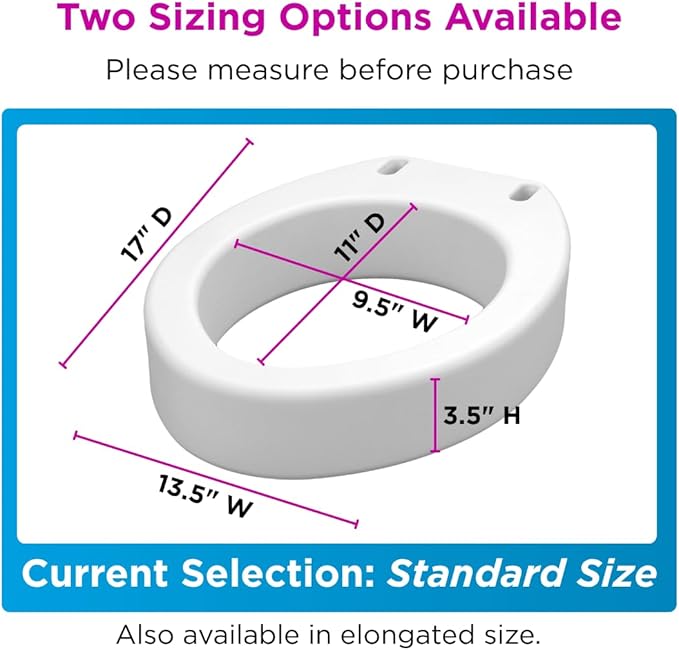 NOVA Raised Toilet Seat for Seniors & Post-Surgery Recovery – Standard Bolt-On Under-Seat Design Uses Existing Toilet Seat & Lid, 3.5” Elevation, 300 lb Capacity, Durable Plastic, Easy Install