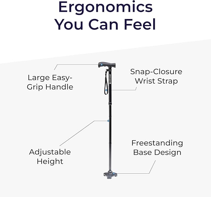 HurryCane Freedom Edition Foldable Walking Cane with T Handle