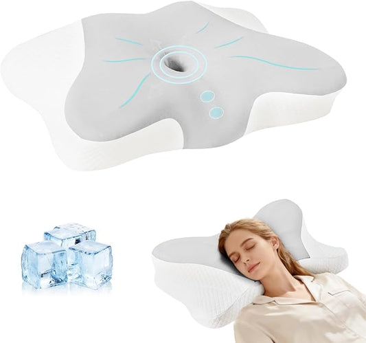 Cervical Neck Pillow Set of 2, Memory Foam Pillow for Neck Pain Relief, Ergonomic Bed Pillow with Neck Support for Side, Back & Stomach Sleepers, Queen, Grey