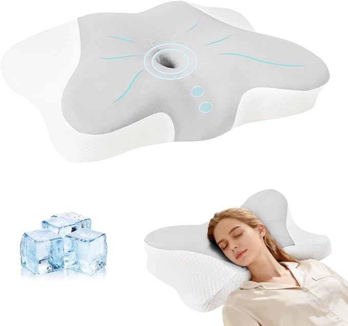 Cervical Neck Pillow, Memory Foam Pillow for Neck Pain Relief, Ergonomic Bed Pillow with Neck Support for Side, Back & Stomach Sleepers, Queen, 2PCS, Grey