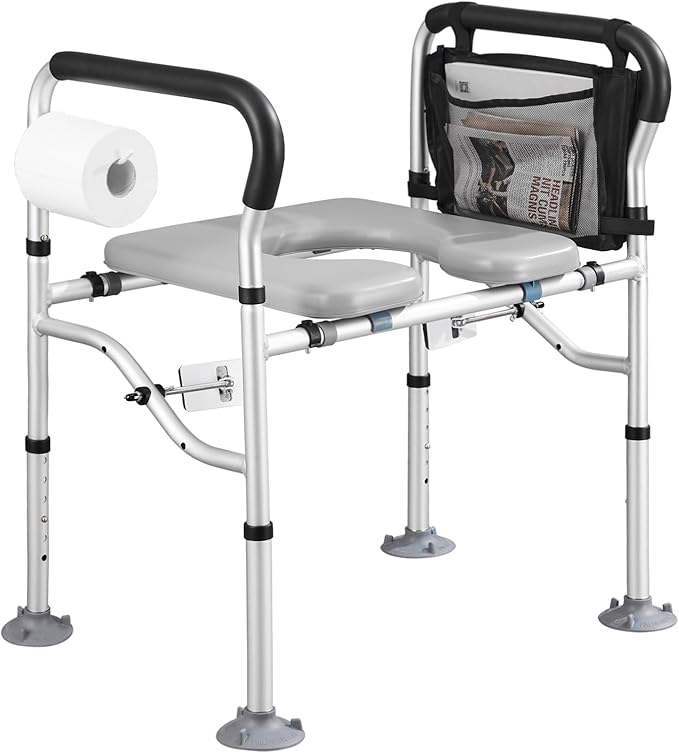 Raised Toilet Seat 400lbs, Toilet Seat Risers for Seniors, Handicap Elevated Toilet Seat with Handles & Padded Seat, Commode Chair with Adjustable Height, for Elderly, Pregnant, Fit Any Toilet