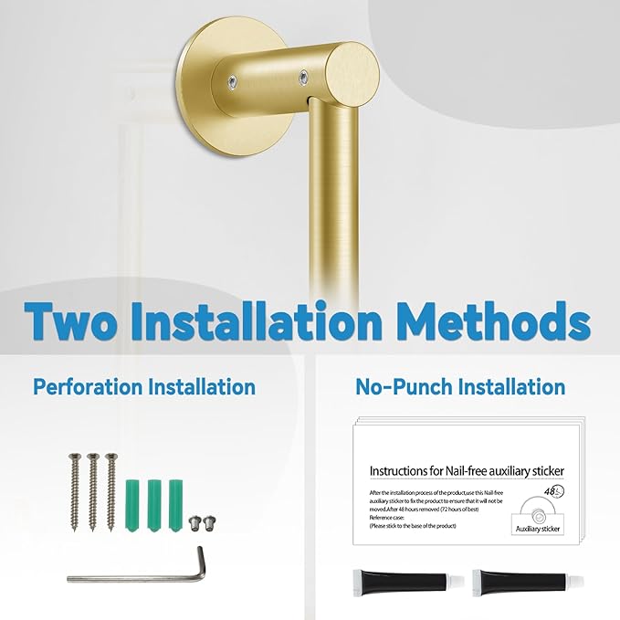 Shower Slide Bar Adjustable Handheld Shower Head Holder Wall Mount - 30inch All-Metal Shower Head Slide Bar Compatible with Bathroom Drill Free Glue Installation - Brushed Gold