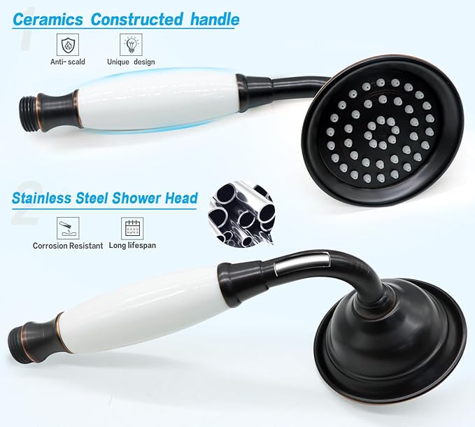 ENGA Vintage Hand-held Shower Rain Sprayer Telephone Shaped Ceramic Shower Head with 59 Inch Hose for Bathroom (Oil Rubbed Bronze)