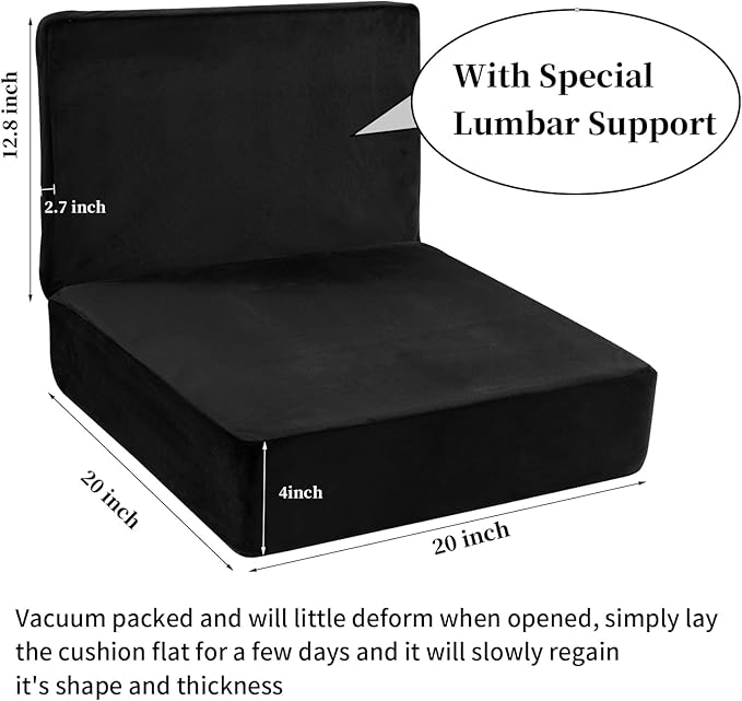 HOMBYS Foam Recliner Chair Cushions for Elderly, 4" Thick Chair Pads with Back Support for Office, Non-Slip Medium Firm Seat Cushion with Lumbar Pillow (Black, 22"x22"+13" Backrest)
