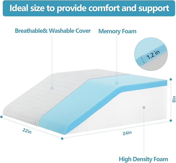 Nordjager Leg Pillow for Elevation & Support, 24"x22"x8" Memory Foam Cushion with Grey White Patterned Polyester Cover, Ideal for Improving Circulation & Relaxing Leg