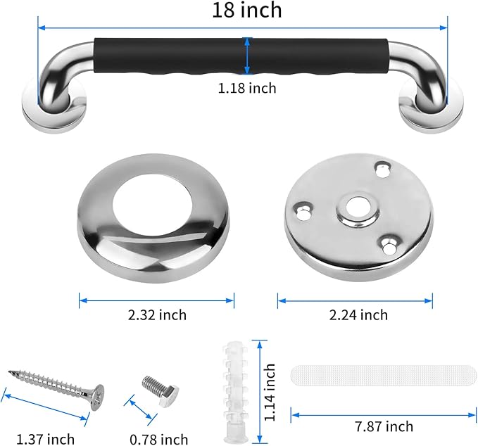 2 Pack 18 Inch Grab Bars for Bathtubs and Showers, Anti Slip Handicap Grab Bars for Shower, Safety Bath & Toilet Rail for Elderly Senior, Shower Handle Disability Assist Bathroom Handrail