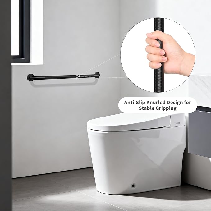 Matte Black Grab Bar 32 Inch, iHansee Anti-Slip Bathroom Grab Bar w/Knurled Texture Grip, Stainless Steel Safety Handrail for Toilet Bathtub, Wall-Mount Shower Handle Handicap Bars for Senior Elderly
