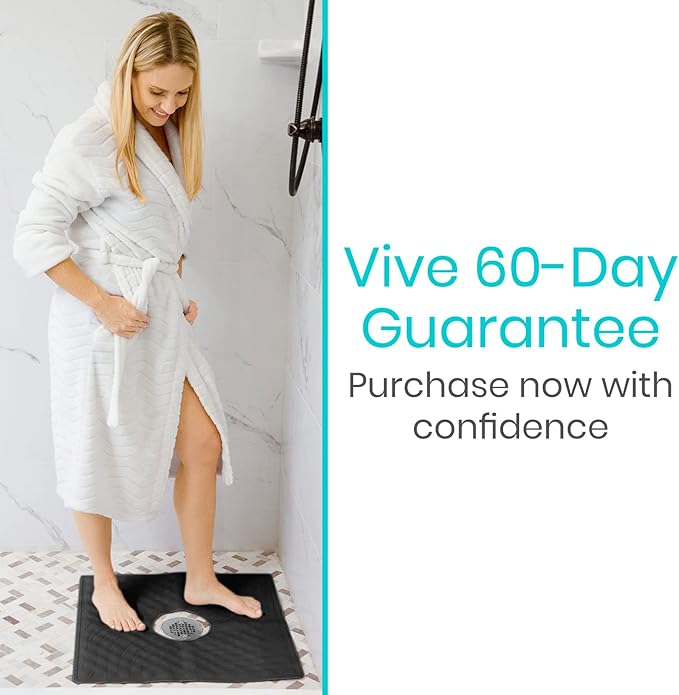 Vive Shower Mat - 22" by 22" Square Non Slip Large Bath Mat for Bathtub - Patented Design - Suction Cup Traction Skid Pad for Stalls Floors Tub - Textured Rubber with Drain Hole
