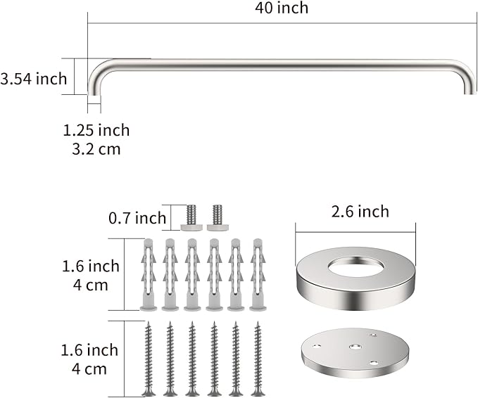 2 Pack 40 Inch Shower Grab Bars Satin Brushed Nickel, ZUEXT SUS304 Stainless Steel Bathroom Shower Balance Bar, Safety Hand Rail Support,Handicap Elderly Senior Assist Bath Grab Handle(1.25" Diameter)