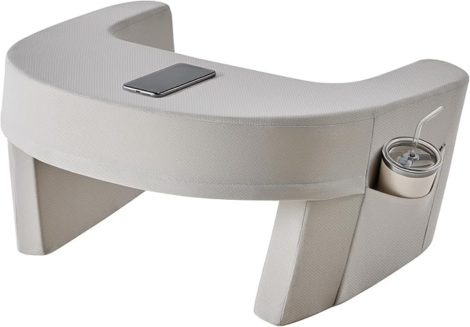 Reading Pillow Lap Desk with Storage Pockets & Ergonomic Arm Rests for Laptop, Gaming, Reading, Working on Bed, Couch & Floor for Adults, Arc-Shaped, Grey