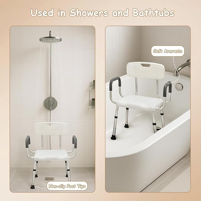 Urby Plus Size 24in Extra Wide Shower Seats for Adults with Arms & Back, Semi Pre-Assembled Bath Chairs for Seniors, or Big & Tall Person. 150kg Weight Capacity. Square