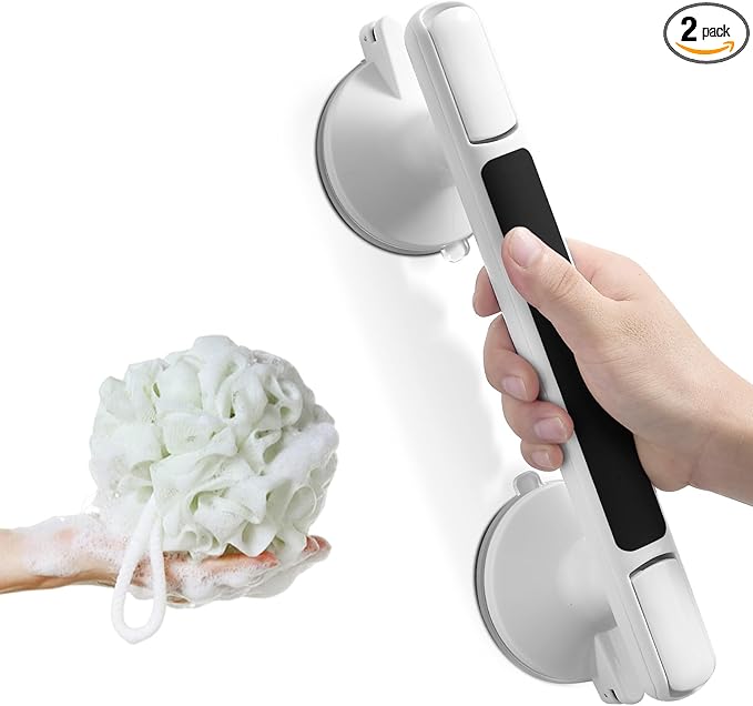 Grab Bar for Bathtubs and Showers, Zynuhmo 12 Inch Suction Cup Safety Grab Bar with 1PCS Bath Ball No Drilling Suction Shower Handrails for Seniors Elderly Kids Bathroom Assist Support(1Pack, Black)